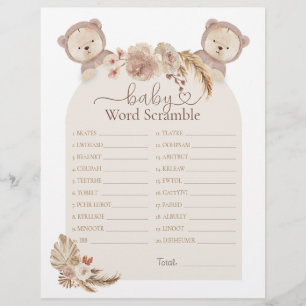 Papier Twins Teddy Bear Word Scramble Baby shower Jeu