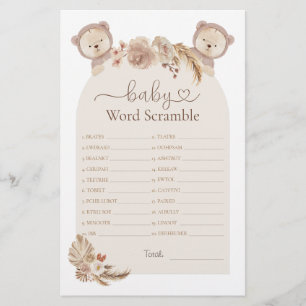 Papier Twins Teddy Bear Word Scramble Baby shower Jeu