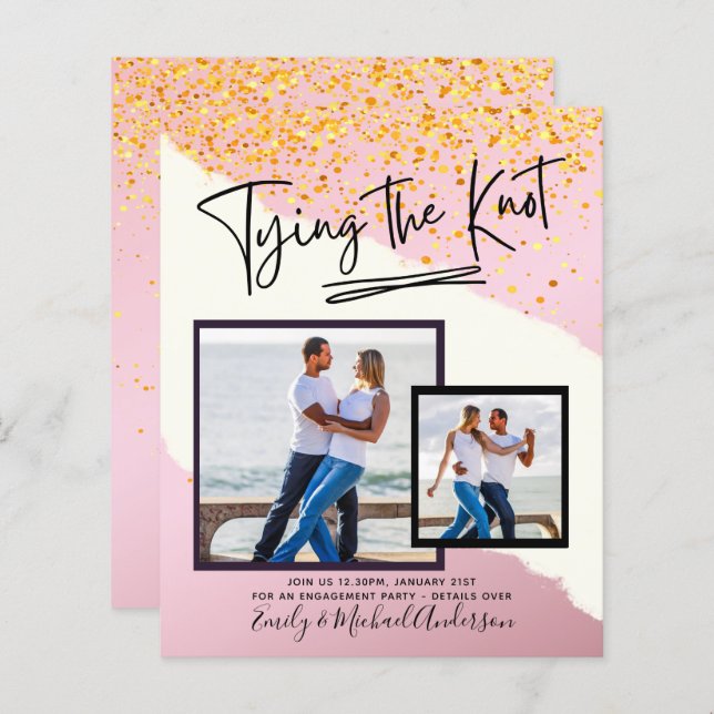 Papier Tying The Knot - Photo Engagement Party Invitation (Devant / Derrière)