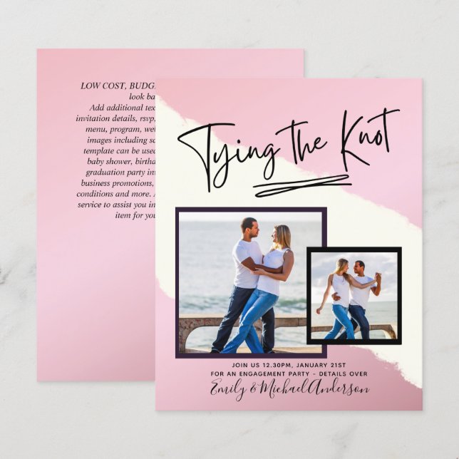 Papier Tying The Knot - Photo Engagement Party Invitation (Devant / Derrière)