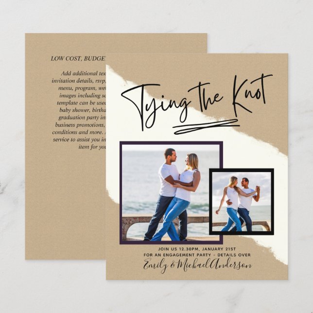 Papier Tying The Knot - Photo Engagement Party Invitation (Devant / Derrière)
