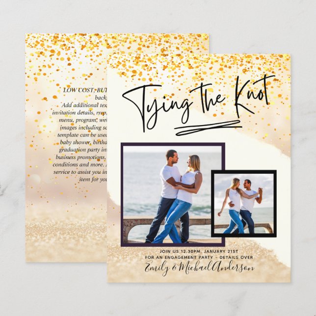 Papier Tying The Knot - Photo Engagement Party Invitation (Devant / Derrière)