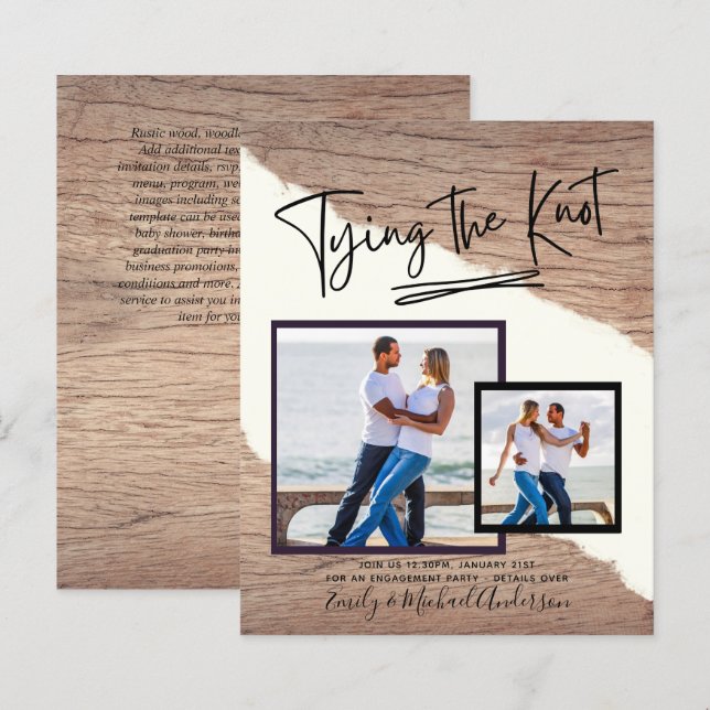 Papier Tying The Knot - Photo Engagement Party Invitation (Devant / Derrière)