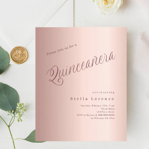 Papier Typographie de l'or rose Quinceanera invitation