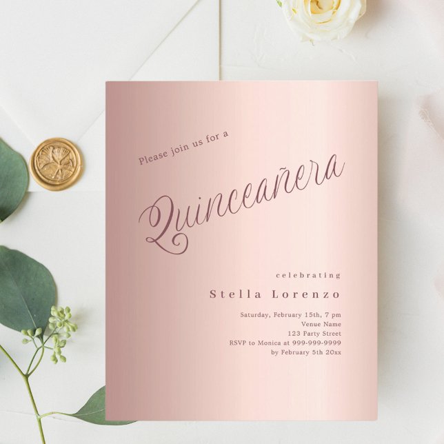 Papier Typographie de l'or rose Quinceanera invitation (Créateur téléchargé)