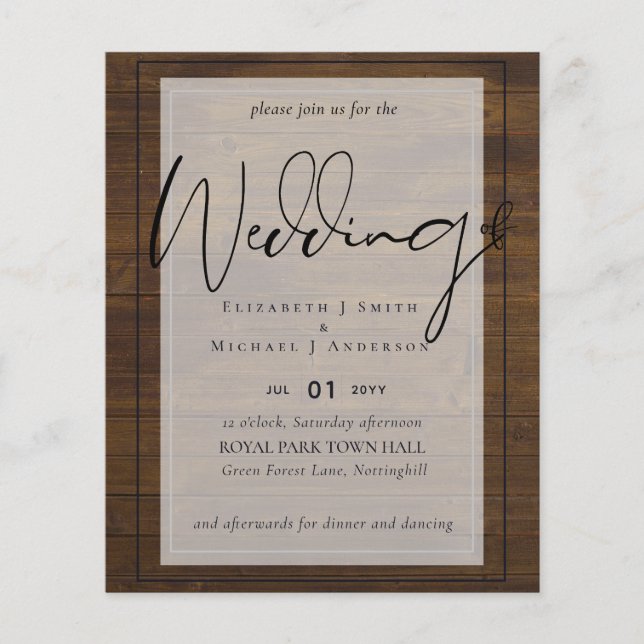 Papier Typographie de script rustique Mariage de budget (Devant)