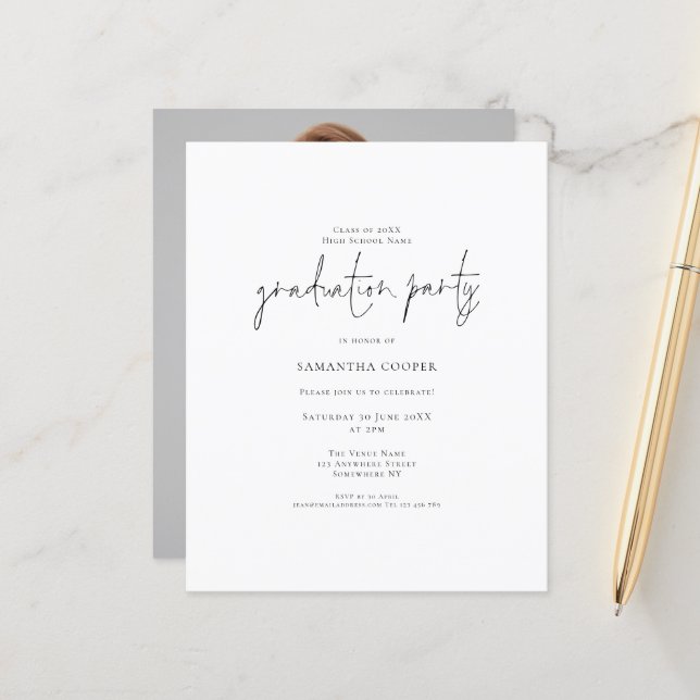Papier Typographie du budget Photo Grad Party Invitation (Devant/Arrière en situation)