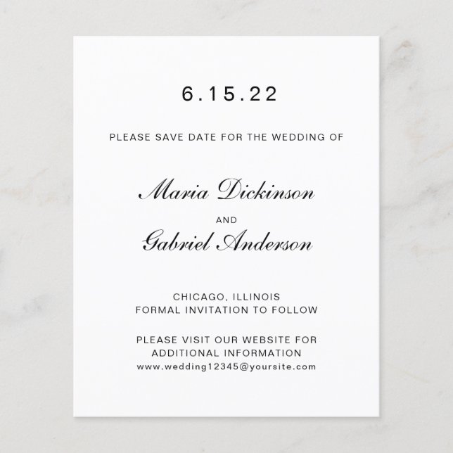 Papier Typographie noir blanc Simple Mariage élégant (Devant)