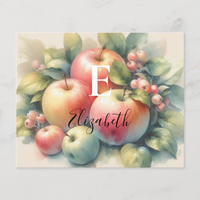 Papier Typographie Pommes automnales couleurs pastel aqua (Devant)