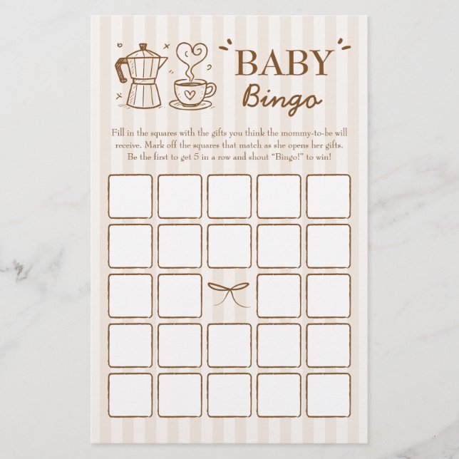 Papier Un Bébé Brasse Du Café Bingo Jeu (Devant)