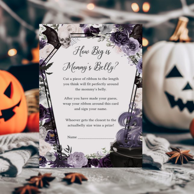 Papier Un bébé est en train de brasser à quel point la ta (Floral Gothic Coffin A Baby is Brewing Baby Shower How Big is Mommys Belly Game)