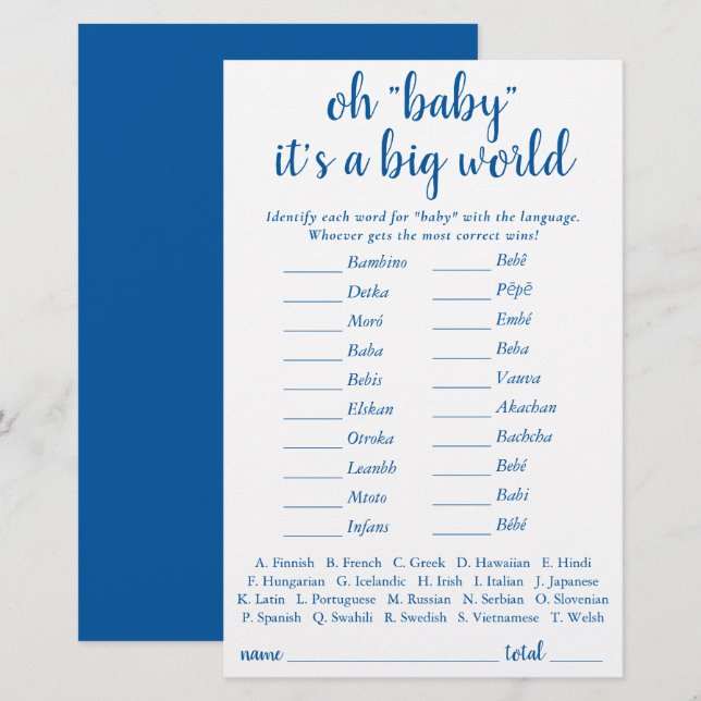 Papier Un bébé simple dans le monde | Quiz bleu français (Devant / Derrière)