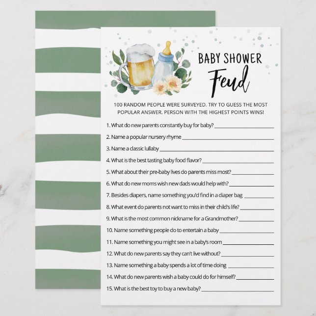 Papier Un bébé verdoyant brasse un Baby shower féodé jeu (Devant / Derrière)