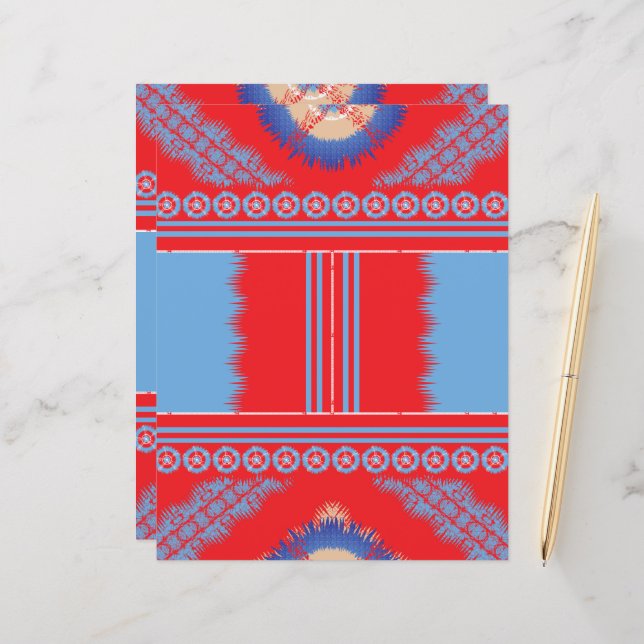 Papier un design d'un motif rouge et bleu (Devant/Arrière en situation)