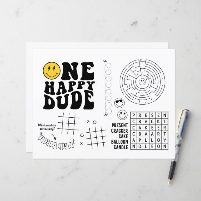 Papier Un heureux Dude 1er anniversaire Activité Set de t (Devant/Arrière en situation)
