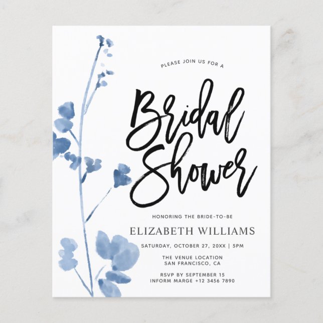 Papier Un Invitation Fête des mariées Fleur sauvage bleu (Devant)