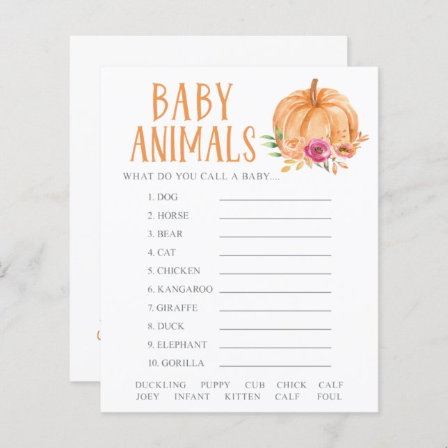 Papier Un jeu de Baby Shower Fleuriste Petits Animaux Pet (Devant / Derrière)
