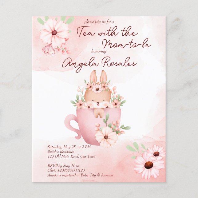 Papier Un lapin de baby shower de thé dans un invitation  (Devant)