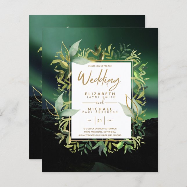 Papier Un mariage émeraude vert d'or moderne invite (Devant / Derrière)
