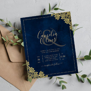 Papier Un mariage tout en 1 en dentelle d'or invite QR Co