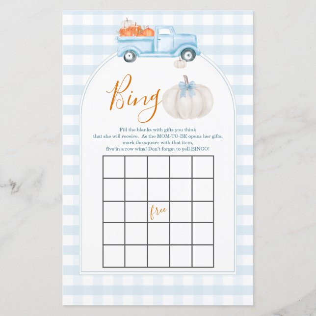 Papier Un Petit Camion Bleu Citrouille En vichy Jeu De Bi (Devant)