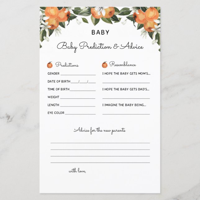 Papier Un petit jeu de Baby shower de Cutie Prédiction et (Devant)