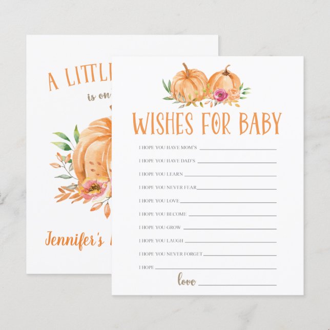 Papier Un petit potiron floral aquarelle vœux pour bébé (Devant / Derrière)