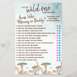 Papier Un Peu Sauvage Qui Devine ? Jeu baby shower