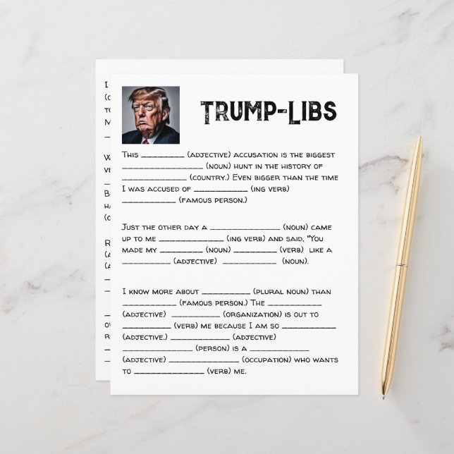 Papier Un Plaisir Trump-lib à remplir dans le vide (Devant/Arrière en situation)