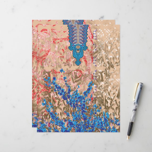 Papier un tableau d'écharpe bleu et beige (Devant/Arrière en situation)