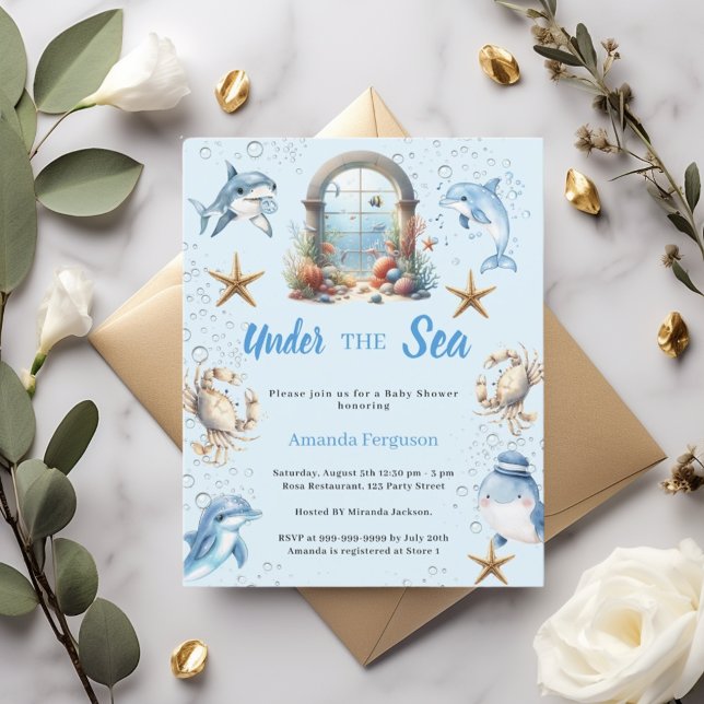 Papier Under the sea animals boy Baby Shower invitation (Créateur téléchargé)