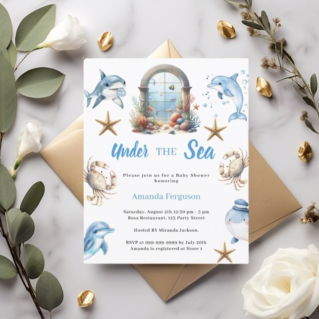 Papier Under the sea ocean animals Baby Shower invitation (Créateur téléchargé)