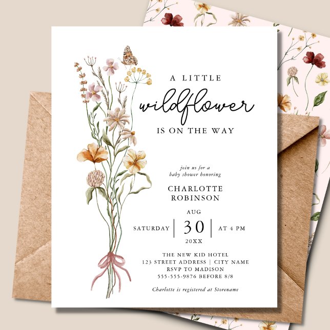 Papier Une petite Fleur sauvage Invitation du Baby shower (Créateur téléchargé)