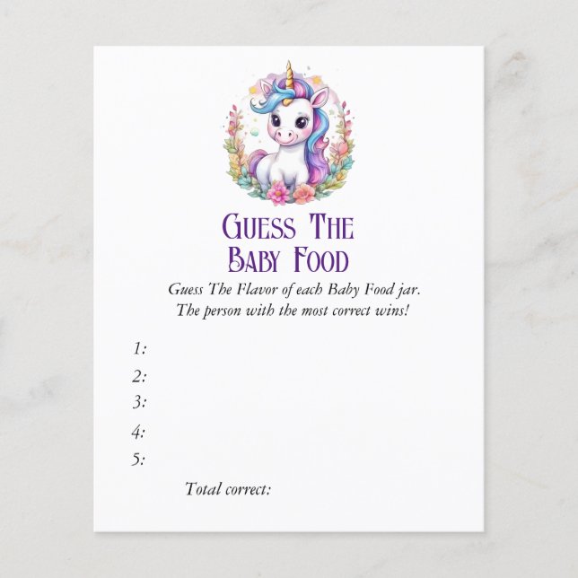 Papier Unicorn The Baby Food Baby shower Jeu (Devant)