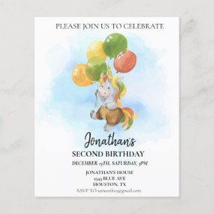 Papier Unicorne d'anniversaire avec ballons aquarelle