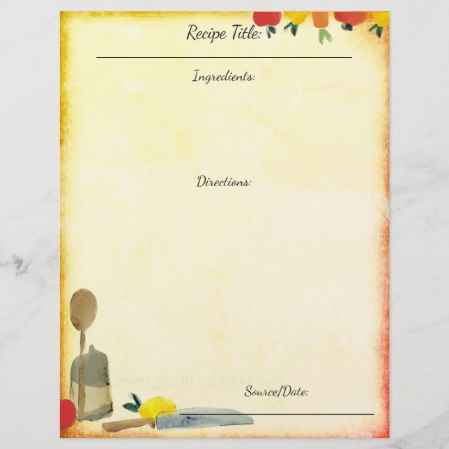 Papier ustensiles de légumes de fruits recette en-tête (Devant)
