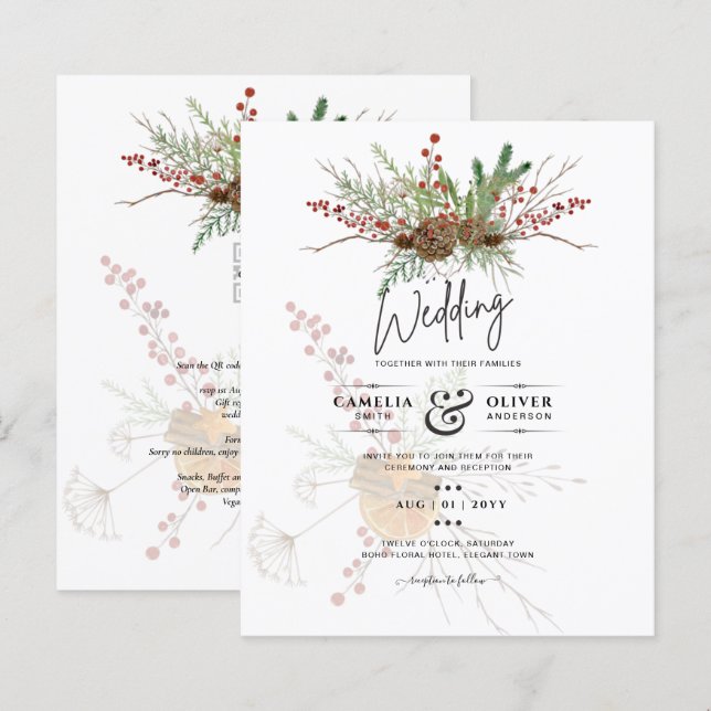 Papier Vacances d'hiver Faire-part de mariage de Noël (Devant / Derrière)