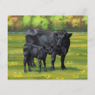 Papier Vache d'Angus noir et veau mou en pâturage d'été
