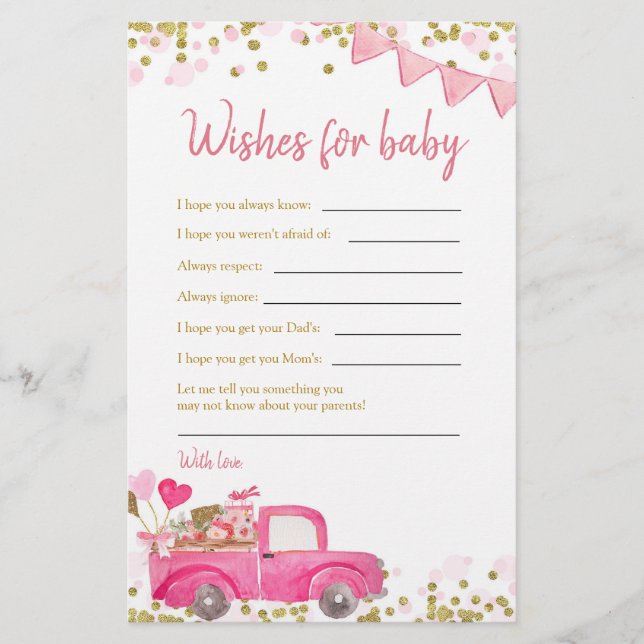 Papier Valentine Truck Sweetheart souhaite pour bébé (Devant)