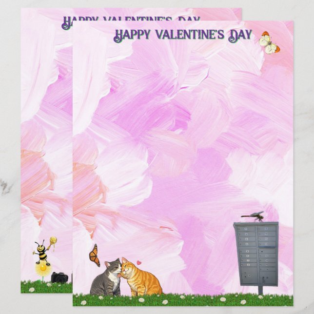 Papier Valentine's Day - Cat, Butterfly, Dragonfly (Devant / Derrière)