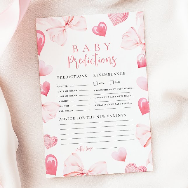 Papier Valentine's Pink Bow Baby Shower Prediction Game (Créateur téléchargé)