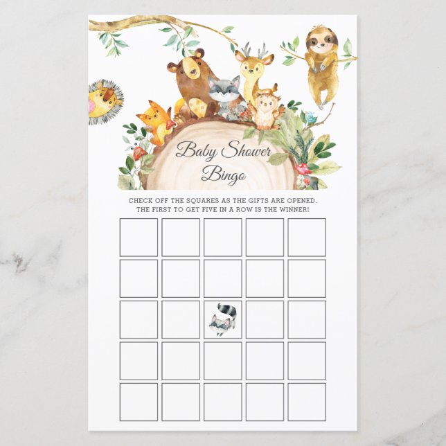 Papier Végétal Bois Animaux Baby shower Bingo Jeu (Devant)