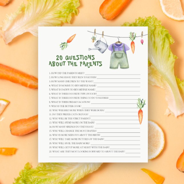 Papier Veggie baby shower 20 questions sur les parents (Créateur téléchargé)