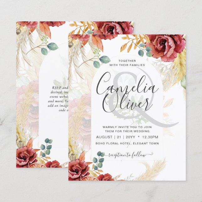 Papier VENTE ! Boho Burgundy Gold Floral Country Grange F (Devant / Derrière)