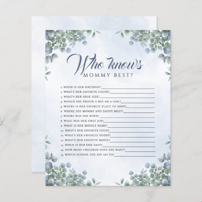 Papier Verdure Aquarelle Bleue Qui Connaît Maman Jeu Bébé (Devant / Derrière)