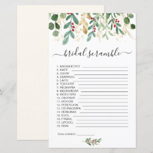 Papier Verdure Foliage Word Scramble Fête des mariées Jeu