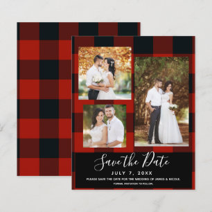 Papier Vérification Rouge Noir Carreaux Mariage Photo Sav
