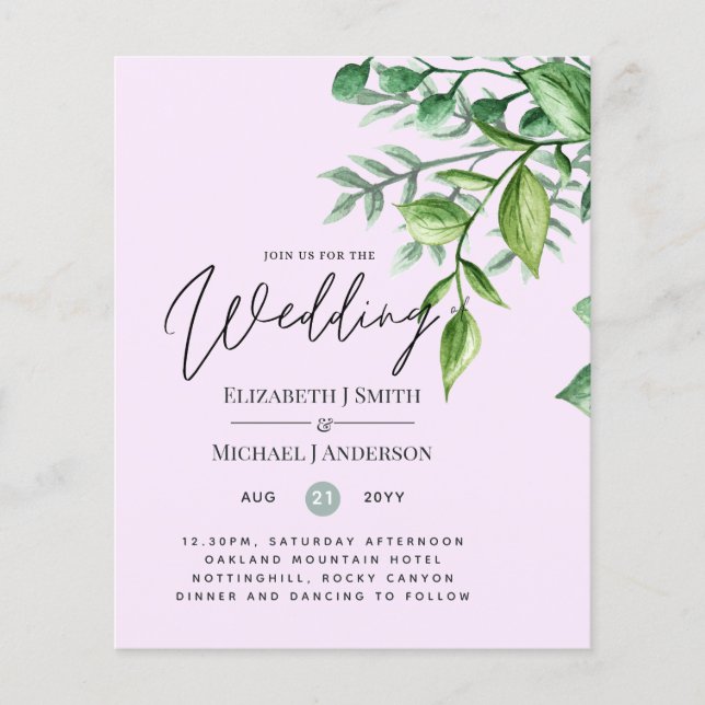 Papier Véritable couleur VERDURE Budget Mariage Invitatio (Devant)