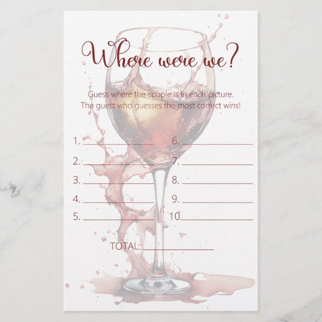 Papier Verre de vin rouge Où étions-nous le jeu de douche (Devant)