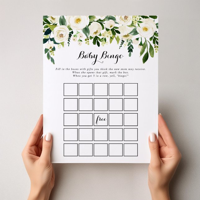 Papier Vert Blanc Floral Baby Bingo Jeu de douche (Créateur téléchargé)